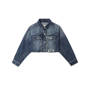 IT SJYP女装短款牛仔夹克新款甜酷复古水洗磨白毛边外套JMT04WXN
