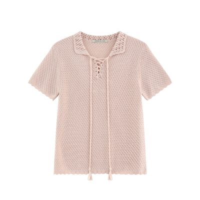 镂空小翻领显瘦毛织上衣