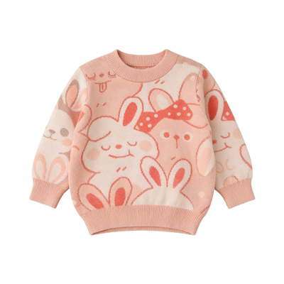 儿童纯棉毛衣针织衫小兔子卡通提花双层加厚保暖不闷汗舒适