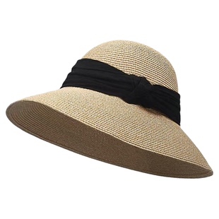 法式赫本风圆顶遮阳防晒草帽女夏季出游海边沙滩太阳帽大头围盆帽