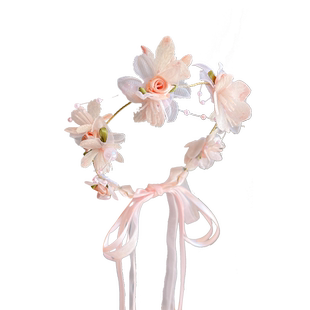 儿童公主花环头箍小女孩超仙美飘带编发发箍头饰女童发带头花发饰