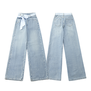 自然涩侧拉链阔腿牛仔裤女春秋季2026新款宽松小个子休闲裤子夏薄