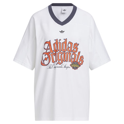 adidas阿迪达斯V领橄榄球风大号oversized半袖夏女短袖T恤 KT3062