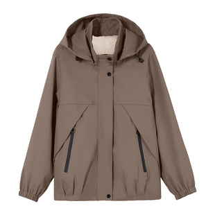 休闲夹克外套女士春秋2025新款秋冬季加绒加厚短款风衣妈妈冲锋衣