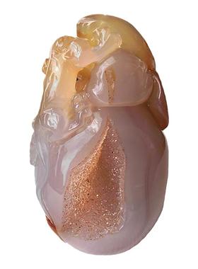 男玉髓冰彩高档文玩把件如意白虎