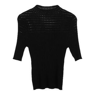 SANI商场同款100%绵羊毛半高领镂空设计感套头针织衫女中袖上衣