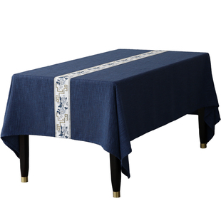 新中式桌布禅意中国风棉麻亚麻书桌长桌布会议桌不防水茶几茶桌布