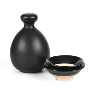仿古酒碗酒壶套装古代喝酒土碗粗陶黑色陶瓷小酒瓶空瓶道具1斤装