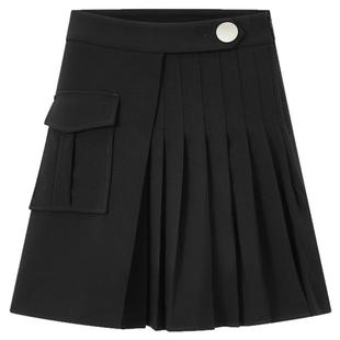 曼德诗时尚小众短款半身裙2025冬季新品设计感百褶不对称百搭短裙