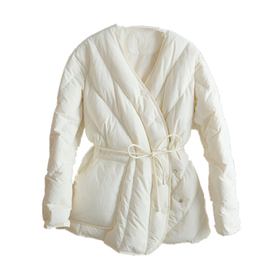 洋气V领收腰羽绒服女中长款显瘦