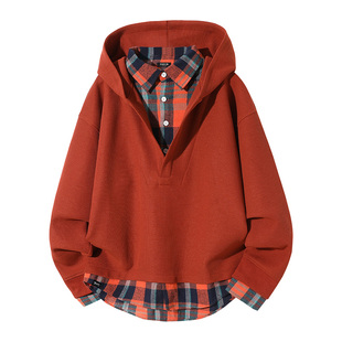 it:fivecm重磅华夫格卫衣男款假两件情侣外套春秋季拼接衬衫上衣