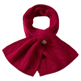 玖慕红色山羊绒小围巾女士秋冬季加厚保暖针织羊毛围脖本命年礼物