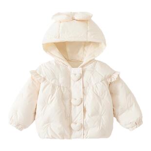 女童羽绒服90白鸭绒洋气外套冬季儿童保暖2025新款小童女宝宝冬装