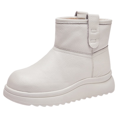 羊毛雪地靴女靴冬季加绒靴子加厚保暧棉鞋厚底大码头层牛皮短靴