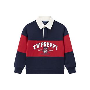 TeenieWeenie Kids小熊童装秋冬男女童撞色POLO领加绒套头卫衣
