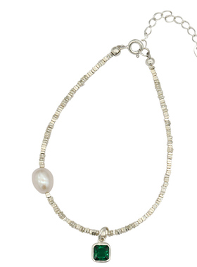 祖母绿方锆石碎银几两S925手链