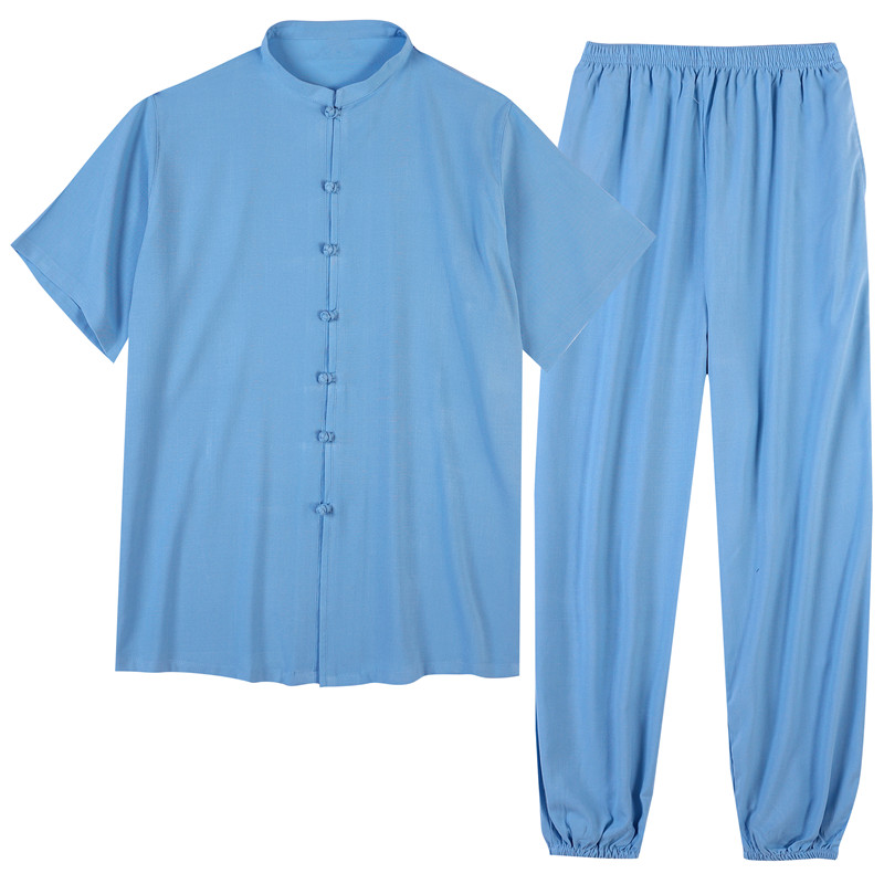 弹力棉麻长短袖太极服春夏低领太极拳练功服男女武术表演服晨练服