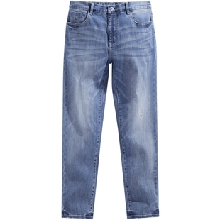 太平鸟男装 美式复古蓝色松紧腰牛仔长裤男B1HAE1153