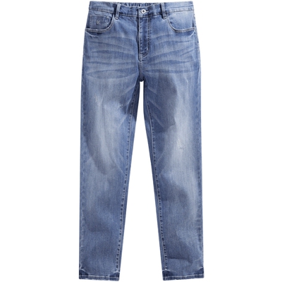 太平鸟男装 美式复古蓝色松紧腰牛仔长裤男B1HAE1153