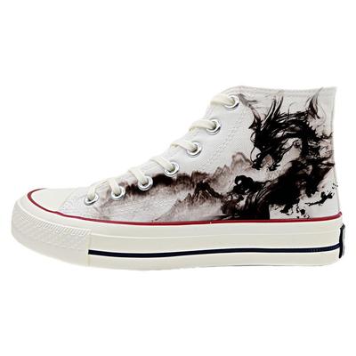 中国风熊猫樱花帆布鞋涂鸦印花鞋