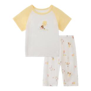 【天丝】丽婴房莱赛尔短袖七分裤家居服套装新品夏男童女童睡衣