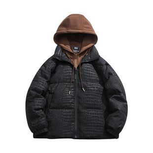 小彬国潮美式高街宽松连帽羽绒服冬季复古白鸭绒宽松加厚保暖外套