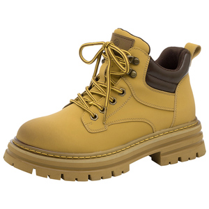 低帮马丁靴女2025春季新款英伦风复古百搭小短靴厚底真皮大黄靴