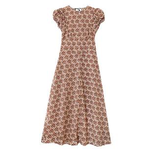 秘密盒子左岸拿铁 100棉立体蓬松泡泡袖田园风法式长款碎花连衣裙