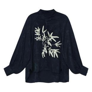 JINYU矜羽(叶青)竹叶刺绣新中式长袖唐风宽松休闲衬衫2024秋款