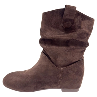 快乐玛丽时装靴女2026春季新款复古百搭内增高中筒显瘦短靴