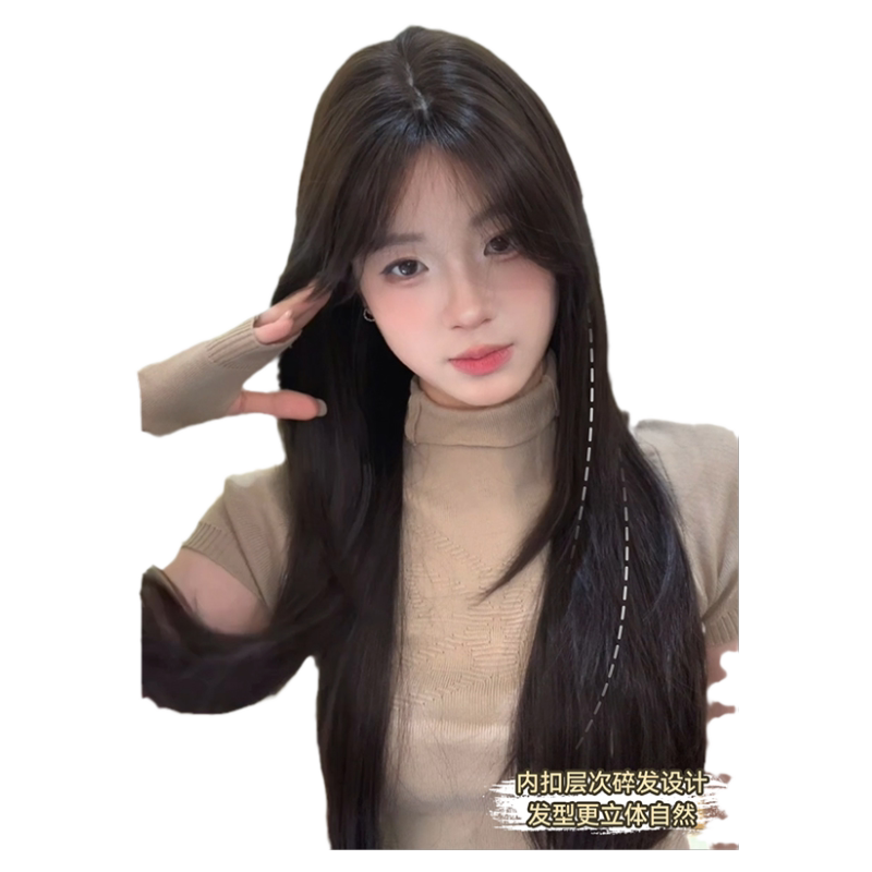 束朵假发女日常网红夏季新款长直发甜美韩系逼真自然修脸全头套式