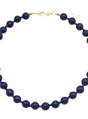 韩国博主fever同款蓝色串珠项链