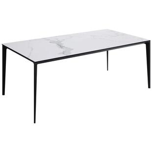 如恩意式极简约风格铝合金长方形餐桌爵士白岩板餐台六人桌 CT546