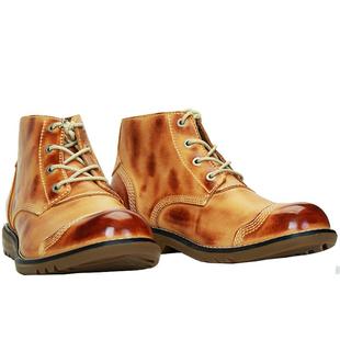 秋冬潮男款流行复古潮鞋透气牛皮中矮工装风短靴手工擦色牛皮靴男