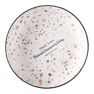 千顺新款水磨石4个装圆盘碟子创意菜盘子家用北欧风陶瓷餐具套装