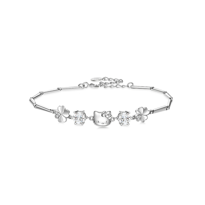 三丽鸥Hellokitty四叶草手链女生款小众纯银饰手镯生日礼物送女友