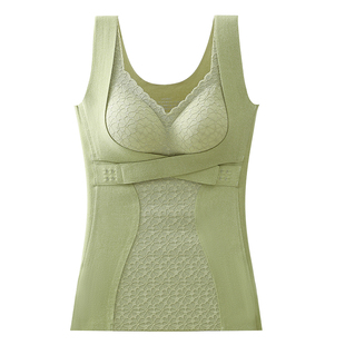 前扣护腰保暖背心女士无痕德容加绒内搭蚕丝打底内衣秋冬免穿文胸