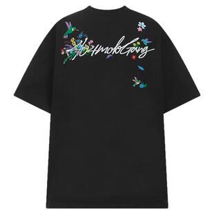 [黄子弘凡同款]404MOB蜂鸟花卉重工刺绣短袖T恤男女宽松凉感防晒t