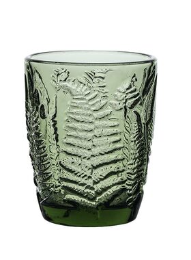 中古绿色浮雕树叶花纹玻璃水杯