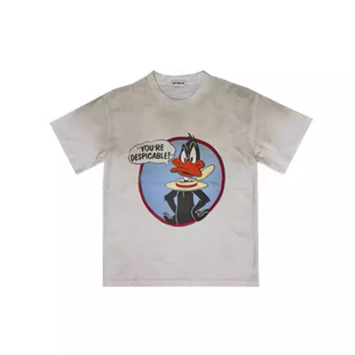 特价亏本清仓AMBSOM红蓝唐老鸭印花Vintage磨毛喷污做旧水洗短袖