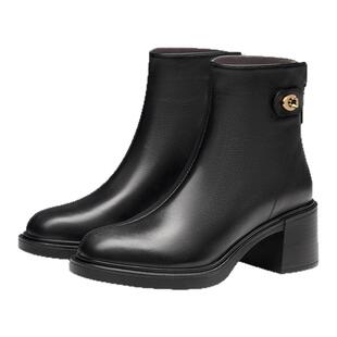 KISSCAT接吻猫秋季新款复古真皮时装靴女厚底加绒短靴女士瘦瘦靴