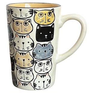 好看的猫咪杯内黄色手绘釉下彩牛奶杯早餐可爱情侣杯喝水杯大容量