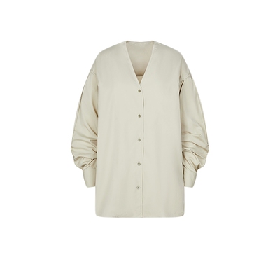 LESS挺阔知性V领全棉纯色大衬衫