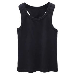 夏季中大童女童无袖黑白t恤纯棉小背心吊带衫 儿童上衣潮内搭外穿