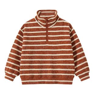 植木童装 儿童卫衣2025秋季新款中大童复古条纹polo衫男童卫衣