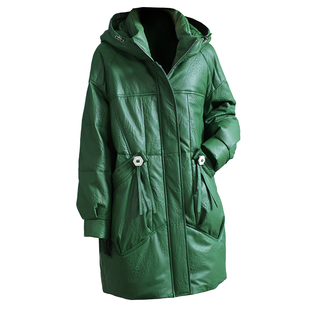 真皮羽绒服女中长款2025冬新连帽洋气质海宁头层绵羊皮衣鹅绒外套