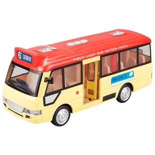 彩珀成真1:48合金粉蓝色公交小中校巴士车模型开门回力儿童玩具男