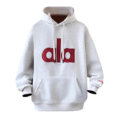 男生加绒加厚卫衣秋冬重磅新款刺绣大字母设计痞帅百搭连帽卫衣