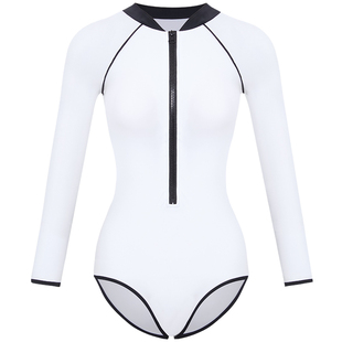 AquaPlay三角连体泳衣女白色潜水服冲浪衣浮潜泳衣游泳长袖防晒