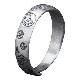 9999银戒指男女开口可调节几何图案吉言纳福招财猫指环时尚饰品